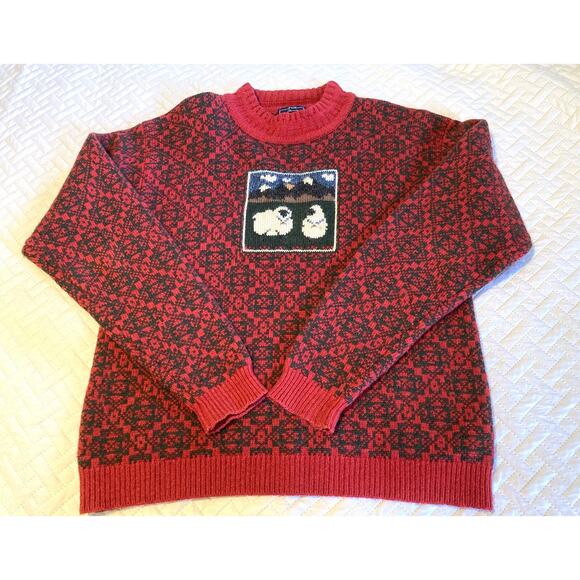 Vintage THE WOOLRICH WOMAN Sweater Sz M/L- 100% Wool - Red & Green w/ Sheep - Picture 9 of 12